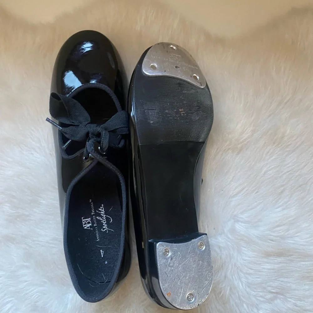 Girls Black Patent Ballet Shoes with Satin Bow